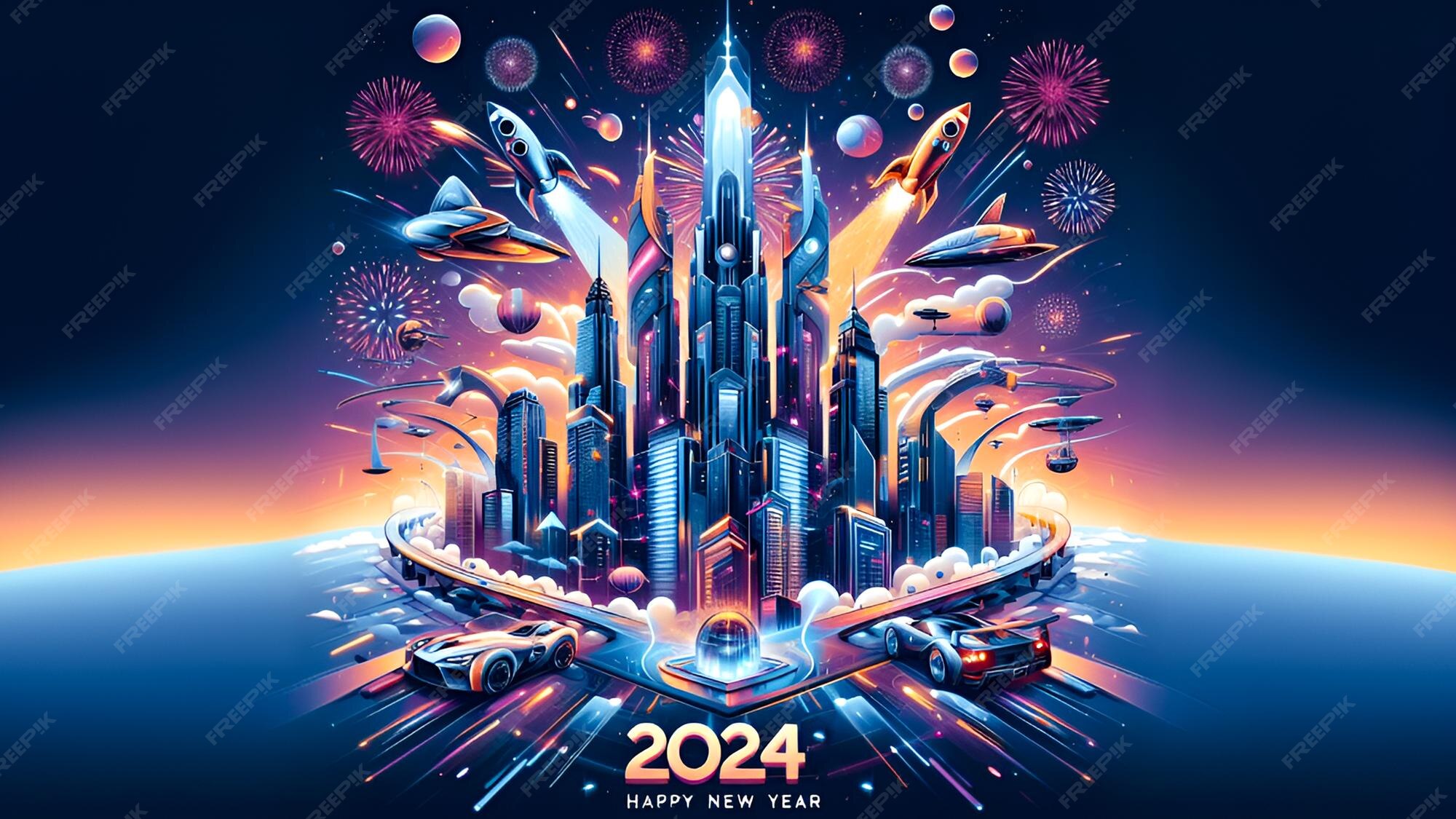 Premium AI Image Happy New Year 2024 Vibrant Happy New Year 2024