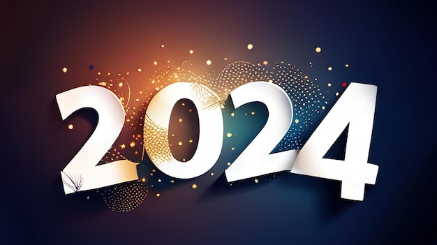 Felice anno nuovo 2024 con numeri e sfondo colorati sfondo premium