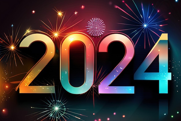 Happy new year 2024 with colorful numbers and background Premium background