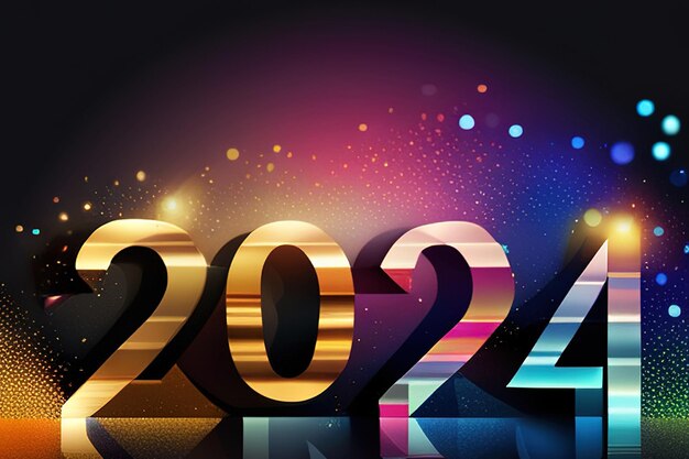 Happy new year 2024 with colorful numbers and background Premium background