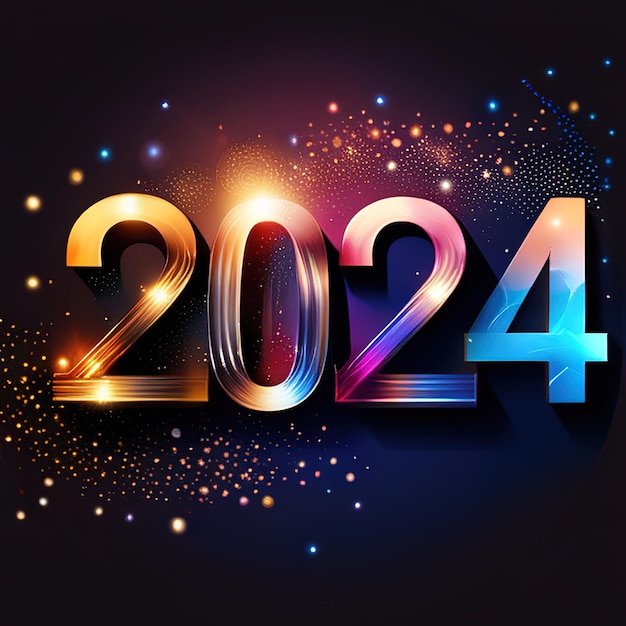 Photo happy new year 2024 with colorful numbers and background premium background