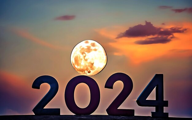 Foto felice anno nuovo 2024 con il concetto di saluto numerico per la celebrazione del nuovo anno 2024