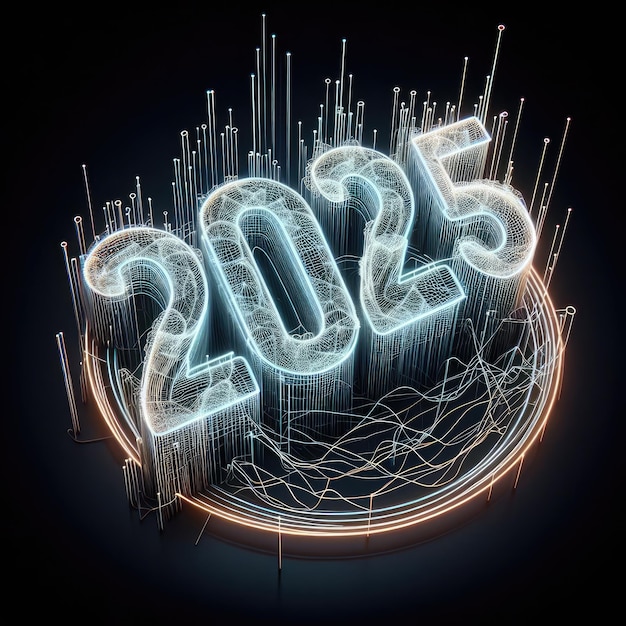 Premium Photo Happy New Year 2025 2025 lights view of the year 2025 number floating Computer