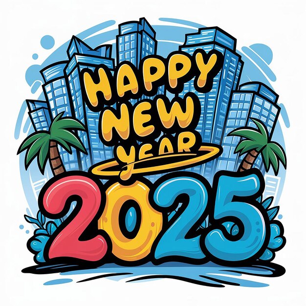 Happy new year 2025 cartoon Premium AIgenerated image