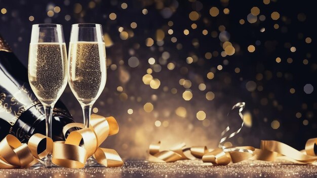 Foto felice festa di fine anno con bicchieri di champagne eleganza