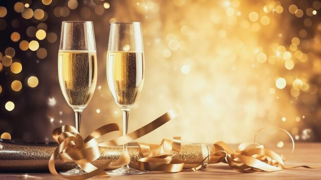 Happy New Year background celebration with champagne glasses comeliness