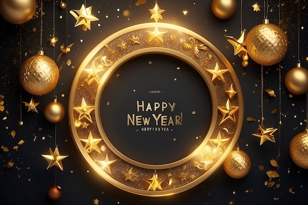 happy new year background with golden stars and decorations