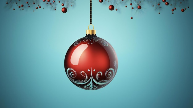 a happy new year banner with a red bauble and black ornaments