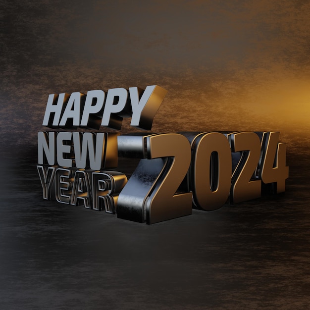 Photo happy new year black bold letters high quality render isolated on black background