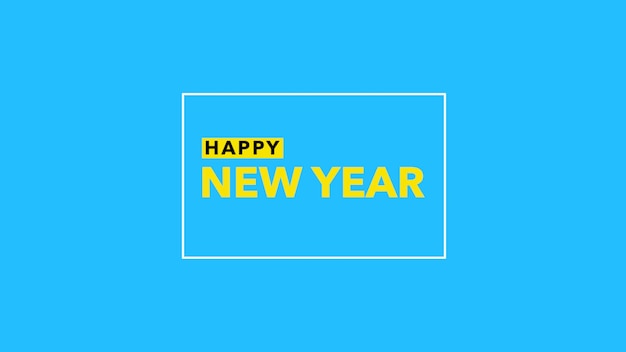 happy new year on blue fashion and minimalism background with white frame. elegant and luxury 3d illustration for business and corporate template