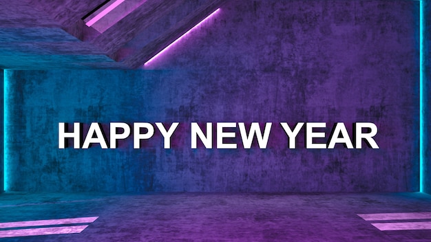 Photo happy new year blue light and violet light beautiful 3d concrete background.