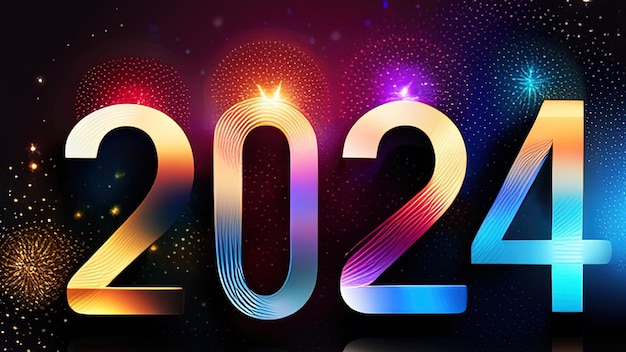 Happy New Year Celebration 2024 Colorful Background Holiday greeting card