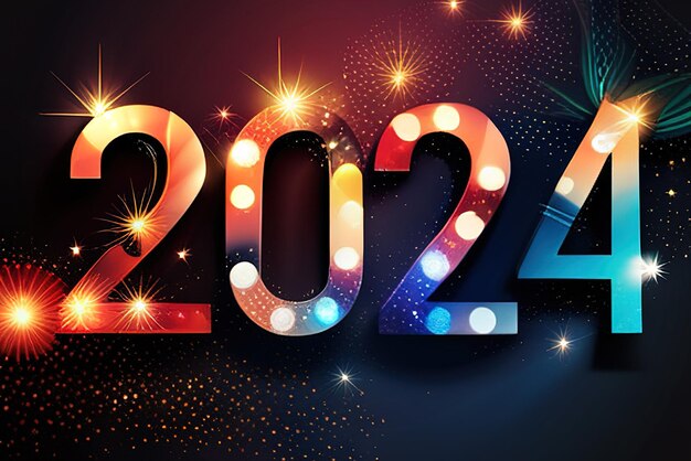 Happy New Year Celebration 2024 Sparkles Banner яркая сверкающая открытка