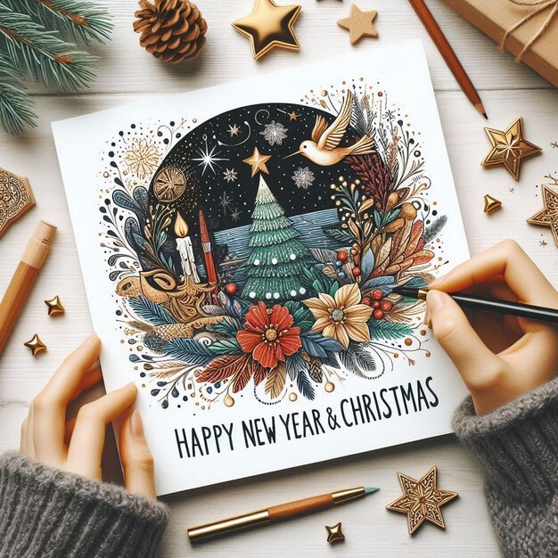 Happy new year and christmas card design beautiful happy new year card design Happy new year