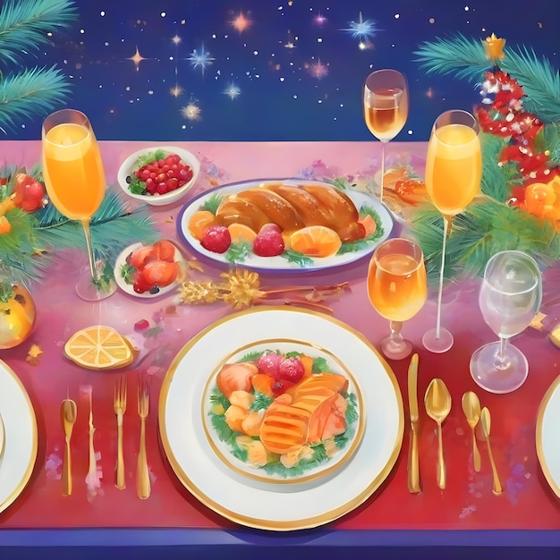 Photo happy new year eve table dinner illustration image ai generate image