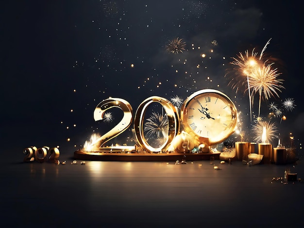 Фото С новым годом фейерверки и золотые цифры 2024 празднование нового года generative ai