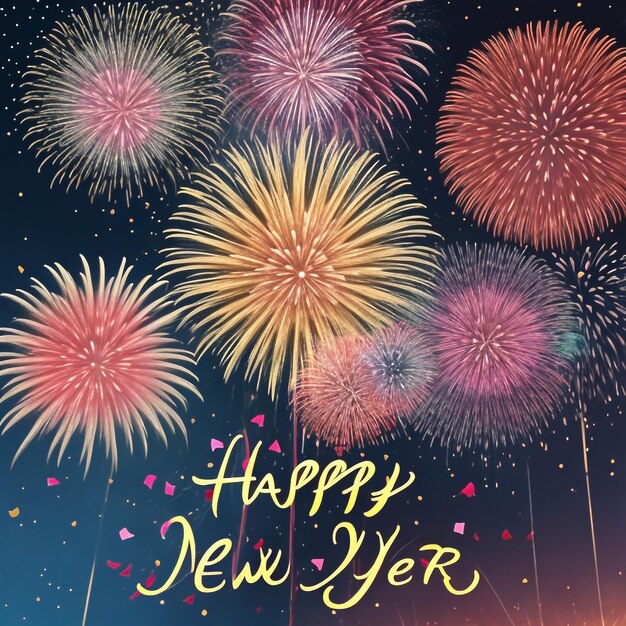 Happy new year fireworks confetti background images collections cute wallpapers ai generated