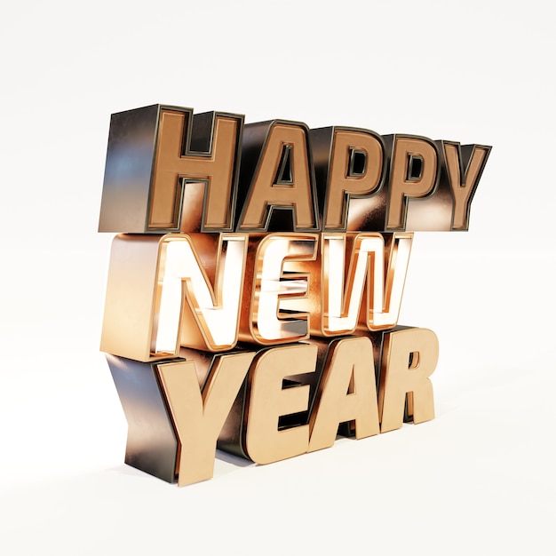 Happy new year golden bold letters high quality render on white