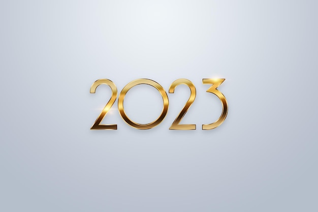 Happy new year golden numbers 2023 on a white background Holiday card magazine style banner website header web poster template for advertising poster 3D illustration 3D render