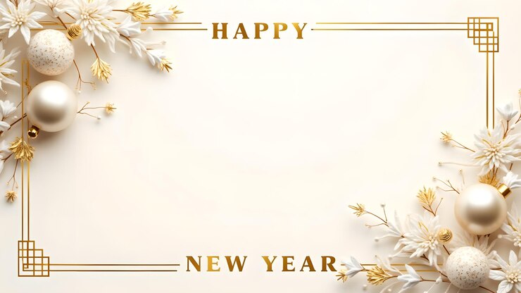 Photo happy new year greeting card with white and gold ornaments concept of celebration holiday and new beginnings