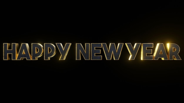 Photo happy new year metallic gold modern text effect with black isolated background  3d illustration