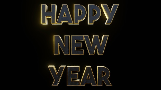 Photo happy new year metallic gold modern text effect with black isolated background  3d illustration