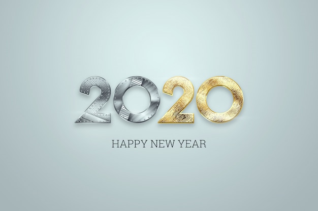 Photo happy new year, metallic and gold numbers 2020 design on a light background. merry christmas