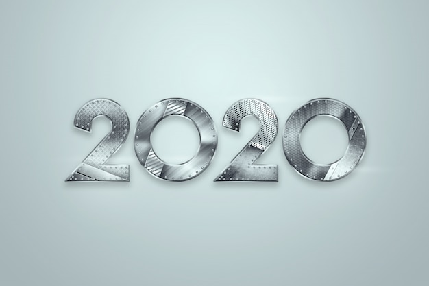 Photo happy new year, metallic numbers 2020 design on a light background. merry christmas
