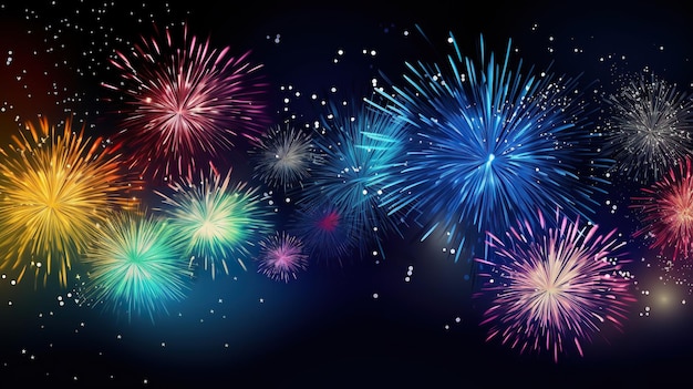 HAPPY NEW YEAR New Year39s Eve 2024 Colorful fireworks and sparkling sparklers in the dark night sky