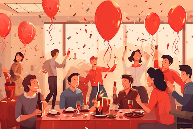 Happy new year party celebration illustration generative ai