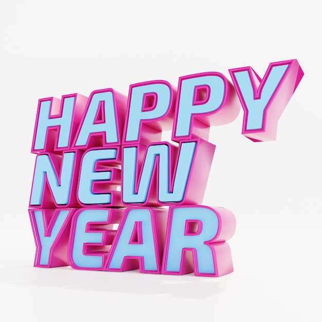 Happy new year pink blue bold letters high quality render on white