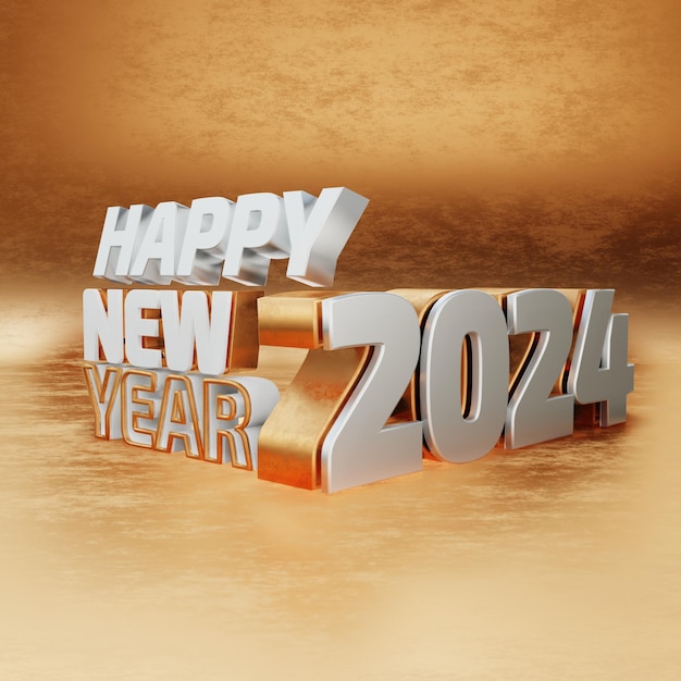 Photo happy new year silver golden bold letters high quality render isolated on shiny background