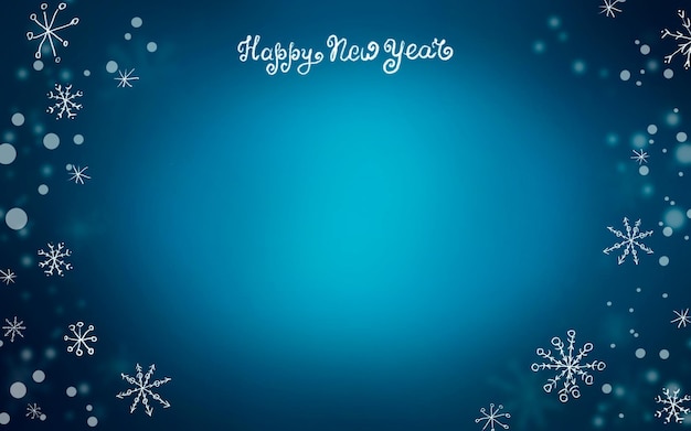 Photo happy new year teal background with white snowflakes_greeting card_for postcard banner poster