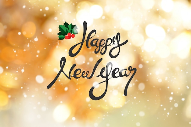 Happy New Year text on shiny bokeh golden background 