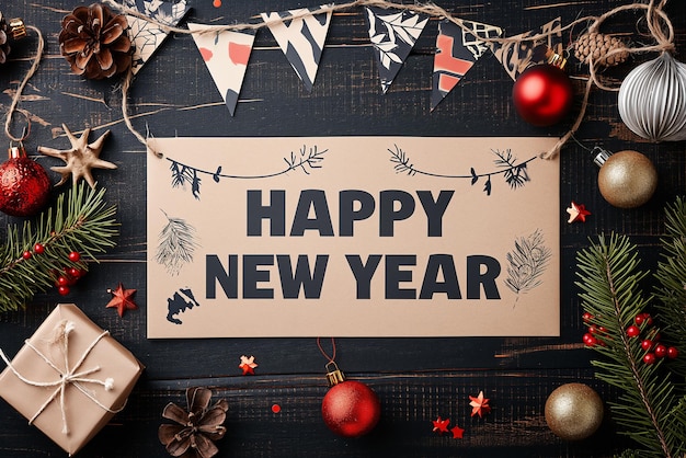 Photo happy new year themed banner with the words happy new year greeting card