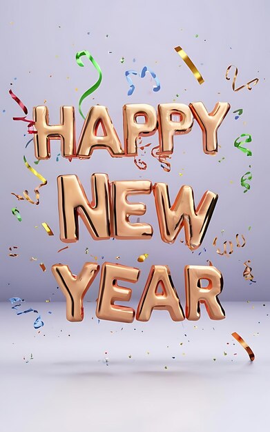 happy new year with clipart typography illustration 3d render