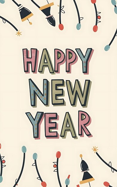 happy new year with clipart typography illustration