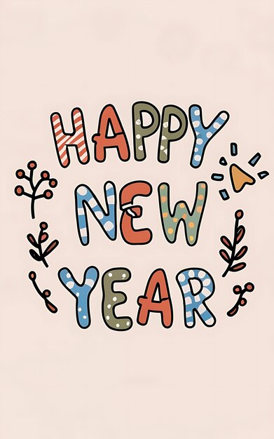 happy new year with clipart typography illustration