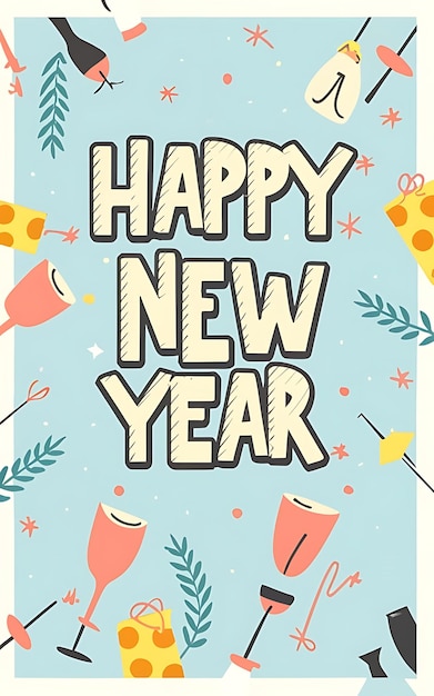 happy new year with clipart typography illustration