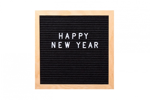 Happy new year words on a letter board isolated on white