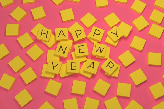 Happy new year yellow pink square background