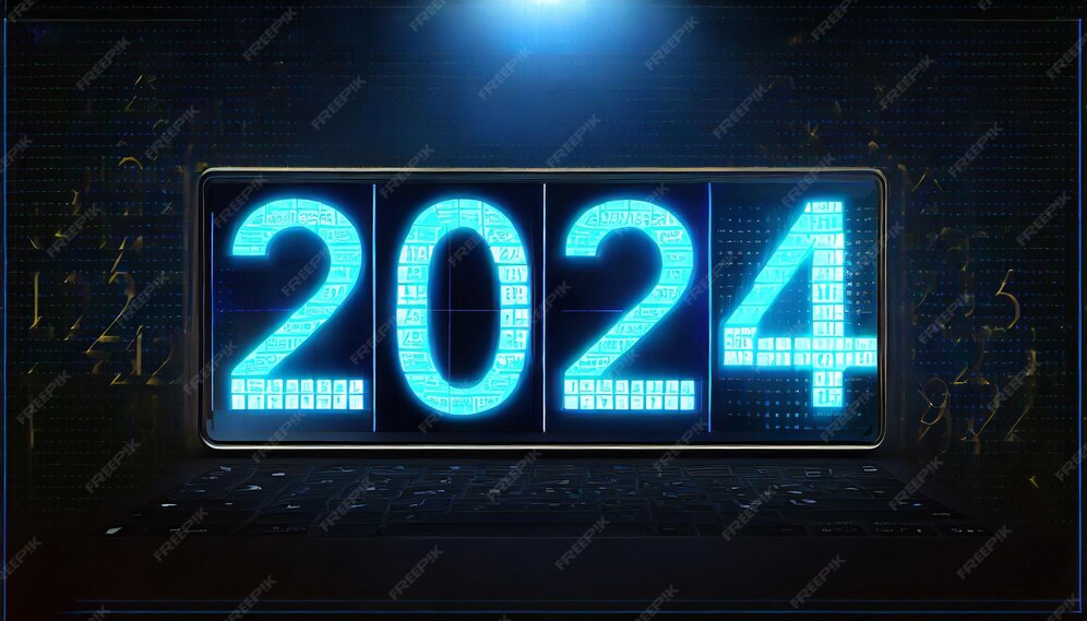 Premium AI Image happy new years 2024 with neon light
