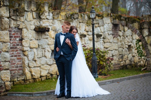 Happy Newlywed couple outdoors