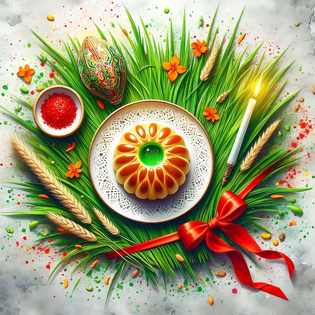 Happy Nowruz illustration on white background ai generated