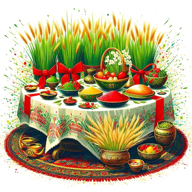 Photo happy nowruz illustration on white background ai generated