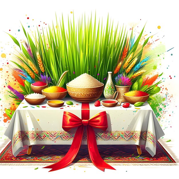 Foto illustrazione di happy nowruz su sfondo bianco ai generata