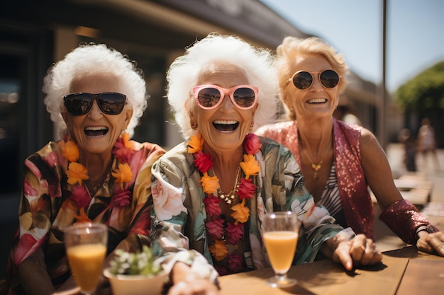 Premium AI Image  Happy Old Ladies Enjoying Life After Retirement with  Wine and Festive Attire