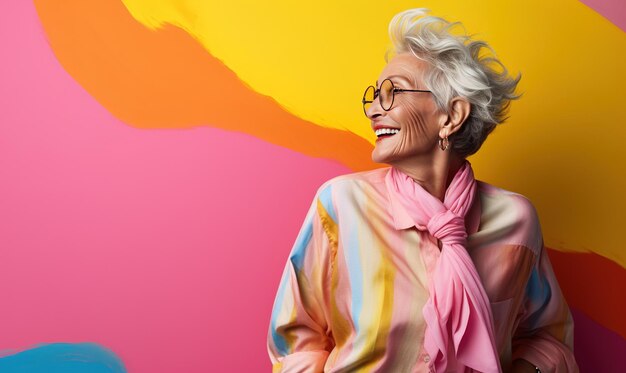 happy old lady colorful background free photo