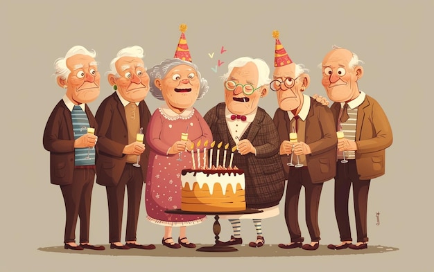 Фото Счастливые старики счастливы вместе празднуют день рождения