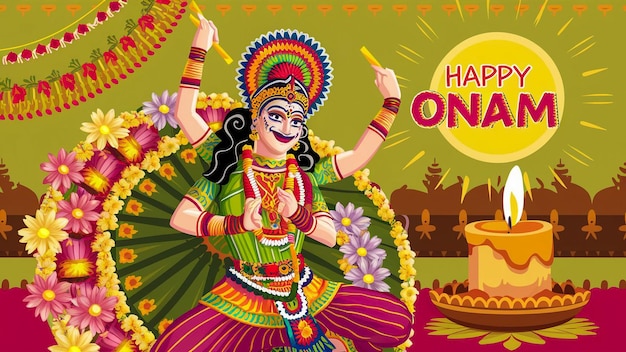 happy onam celebration with abstract vector illustration design